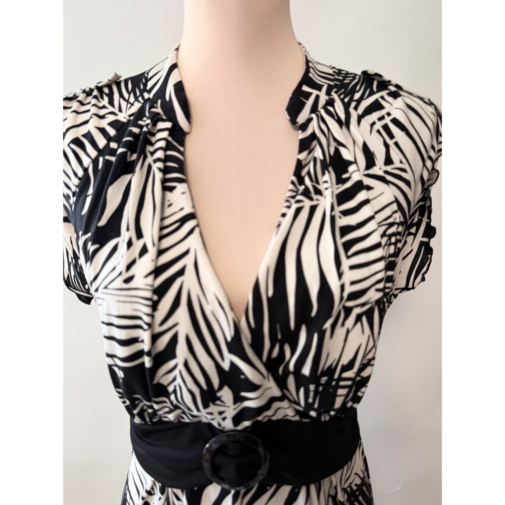Y2K Babydoll Top Womens Deep V-Neck Black & White Tie Back Stretch 2000s Large - Picture 2 of 11